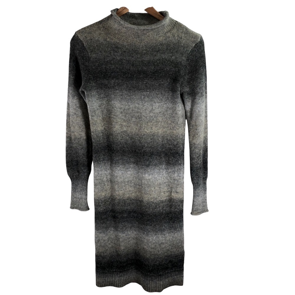 Cynthia Rowley Sweater Dress S Gray Ombre Wool Blend Midi Mock Neck Office Cozy - Picture 7 of 14